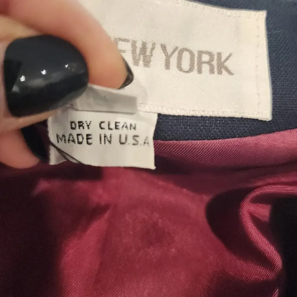 Vintage Jones New York Skirt Suit Womens 14 Navy Blue Lined 2 Piece USA Workwear